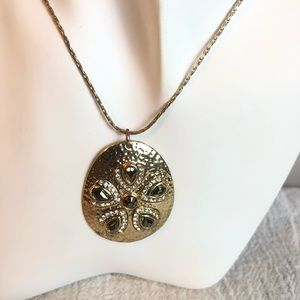 Gold tone  Clear Rhinestone Necklace 35” #192